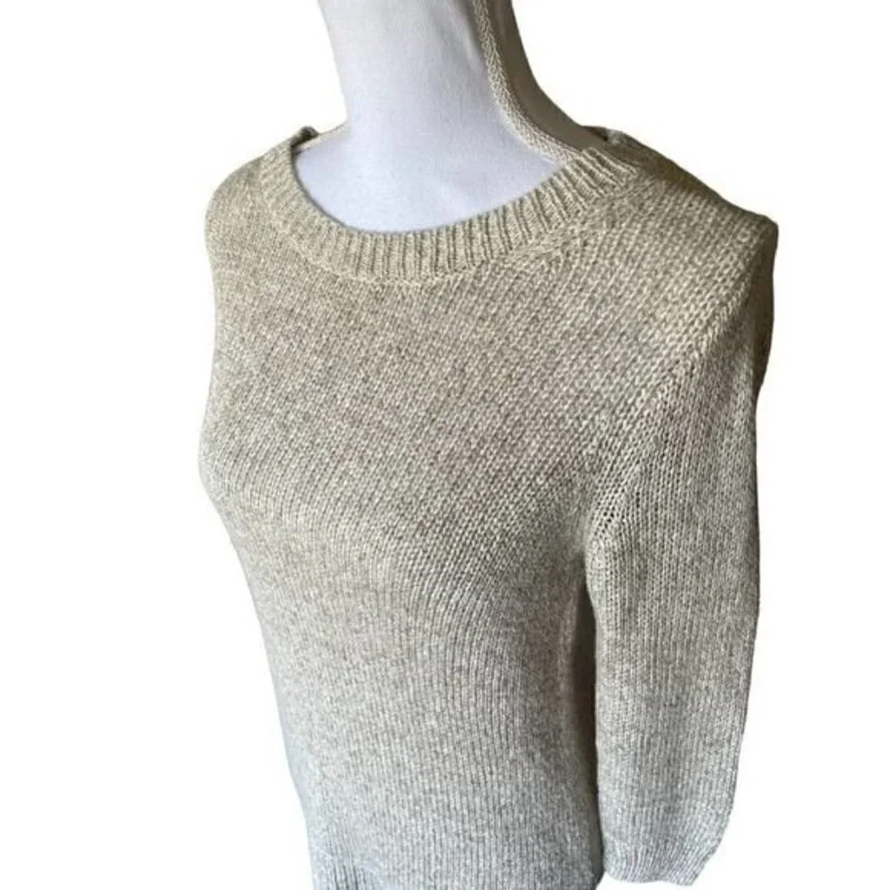 J. CREW Women's Sweater Sz Small Oatmeal Knit Ribbed Collar Hem Wrist Soft NEW
